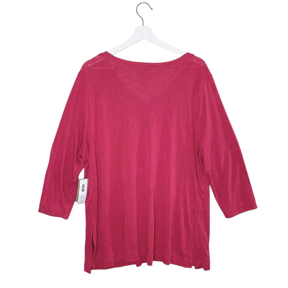 Chico's Tunic Top Size 3 Supremely Soft Botanical Rose Split-Neck 3/4 Sleeve NEW - Picture 2 of 13